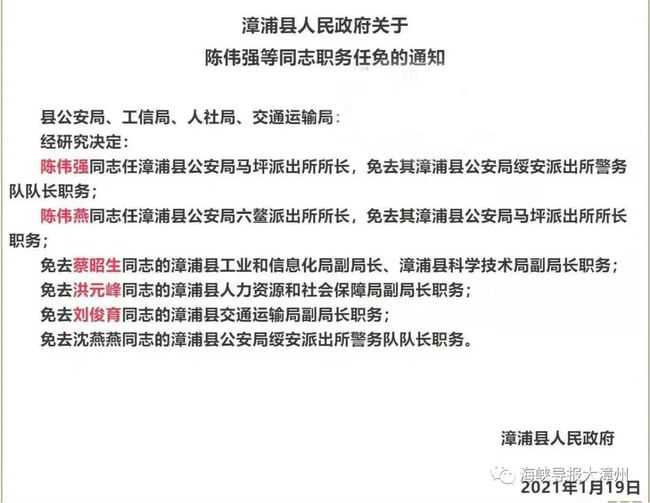 漳州最新人事任免公示消息发布